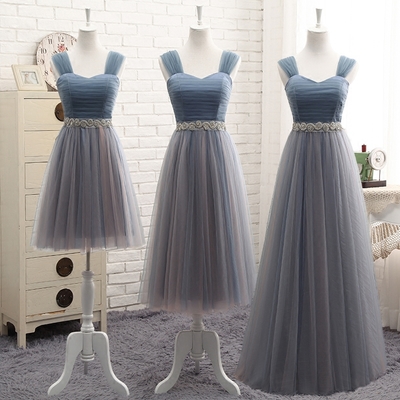  gray  sweetheart neckt ulle long prom dress, evening dress - Thumbnail 4