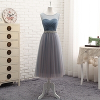  Gray  round neckt ulle long prom dress, evening dress - Thumbnail 2