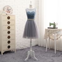  Gray  round neckt ulle long prom dress, evening dress - Thumbnail 3