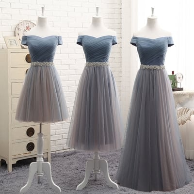 Gray tulle off shoulder prom dress, evening dress - Thumbnail 5