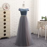 Gray tulle off shoulder prom dress, evening dress - Thumbnail 1