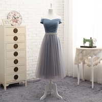 Gray tulle off shoulder prom dress, evening dress - Thumbnail 2