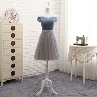 Gray tulle off shoulder prom dress, evening dress - Thumbnail 4