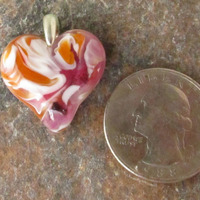 Salmon Pink and Cinnabar Glass Heart Pendant - Thumbnail 1