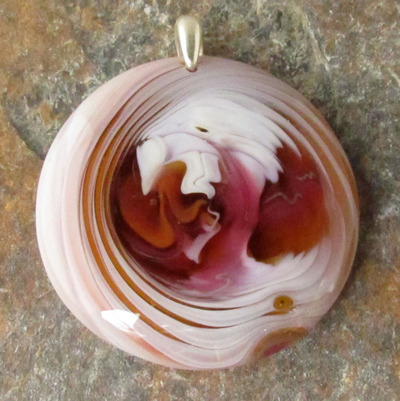 Large Salmon Pink and Cinnabar Glass Pendant