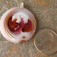 Large Salmon Pink and Cinnabar Glass Pendant - Thumbnail 1