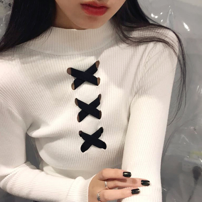 Cross strap high collar knitted top - Thumbnail 5