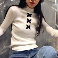 Cross Strap HIgh Collar Knitted Top - Thumbnail 1