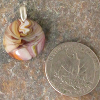 Small Salmon Pink and Cinnabar Glass Pendant - Thumbnail 1