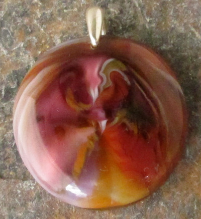 Salmon Pink and Cinnabar Glass Pendant