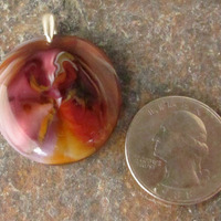 Salmon Pink and Cinnabar Glass Pendant - Thumbnail 1