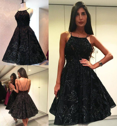 Little Black Dresses, Black Short Prom Dresses, Halter Black Homecoming Dress