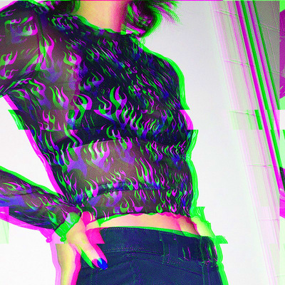 Free Shipping-PURPLE FLAME MESH TOP