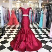 Sexy Off the Shoulder Pear Pink/Red/Black Mermaid Two Piece Prom Dresses  - Thumbnail 2