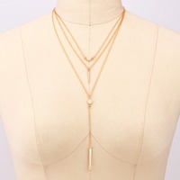  Trendy 3 Layer Round Bar Chain Necklace  - Thumbnail 4