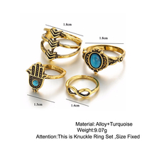 Turquoise Boho Silver and Gold Ring Set - Thumbnail 1