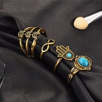 Turquoise Boho Silver and Gold Ring Set - Thumbnail 2
