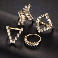 Beautiful 4 Pieces Gold Leaf Crystal Ring Set - Thumbnail 1