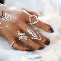 Beautiful 4 Pieces Gold Leaf Crystal Ring Set - Thumbnail 2