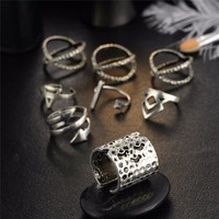 Vintage Bohemian Style Tibetan 8 Pieces Silver Ring Set - Thumbnail 1