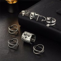 Vintage Bohemian Style Tibetan 8 Pieces Silver Ring Set - Thumbnail 2