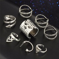 Vintage Bohemian Style Tibetan 8 Pieces Silver Ring Set - Thumbnail 4