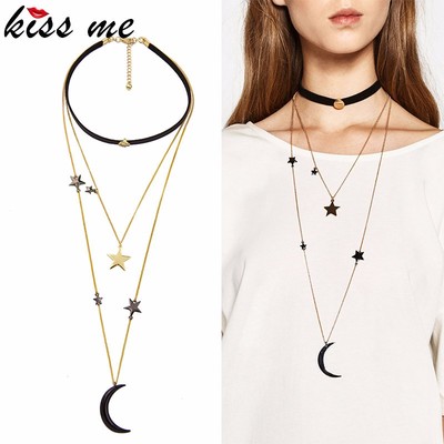 Stars and moon 3 layer choker necklace - Thumbnail 4