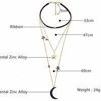 Stars and Moon 3 Layer Choker Necklace - Thumbnail 2