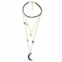 Stars and Moon 3 Layer Choker Necklace - Thumbnail 3