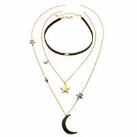 Stars and Moon 3 Layer Choker Necklace - Thumbnail 4
