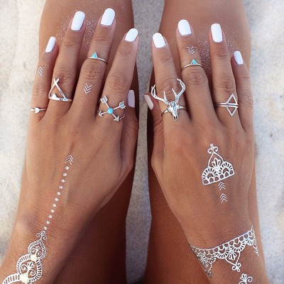 7 pieces silver bohemian ring set - Thumbnail 4