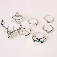 7 Pieces Silver Bohemian Ring Set - Thumbnail 2