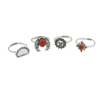 14 Pieces Set Silver Vintage Boho Sun and Moon Rings - Thumbnail 3