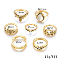 Elegant 7 Pieces Silver and Gold Crystal Ring Set - Thumbnail 2