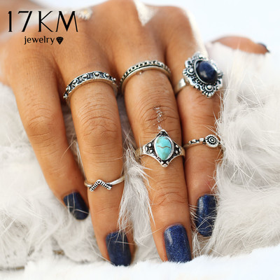 Boho beach vintage silver color midi ring sets  - Thumbnail 4