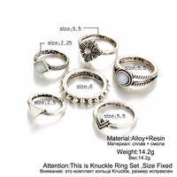 Beautiful 6 Pieces Opal Silver Ring Set - Thumbnail 3