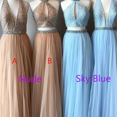 Hot selling nude/sky blue prom dresses evening dresses - Thumbnail 4