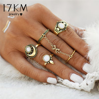 5 Pieces Set Boho Beach Flower Tibetan Moon And Sun Midi Ring Sets - Thumbnail 3