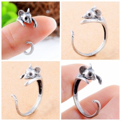 Cute rat animal wrap ring in silver and gold - Thumbnail 4