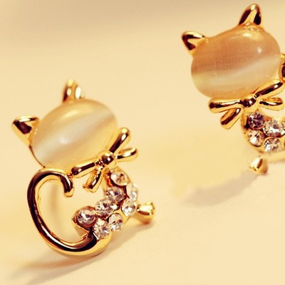 Cute cat crystal earrings - Thumbnail 5