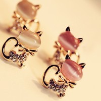 Cute Cat Crystal earrings - Thumbnail 1