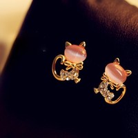 Cute Cat Crystal earrings - Thumbnail 2