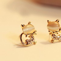Cute Cat Crystal earrings - Thumbnail 4