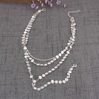 Multi Layer Sequins Rhinestone Tassel Pendant Choker Chain Necklace - Thumbnail 1