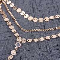 Multi Layer Sequins Rhinestone Tassel Pendant Choker Chain Necklace - Thumbnail 3