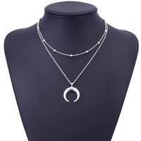 Crescent Moon Charmed Necklace in Silver and Gold - Thumbnail 3