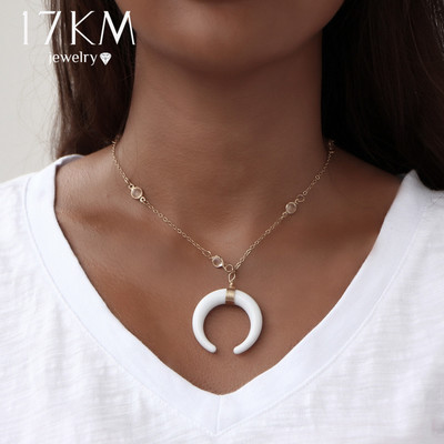 Elegant crystal moon charm necklace in silver and gold - Thumbnail 3
