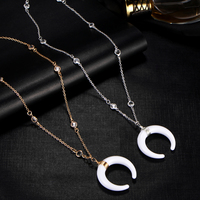 Elegant Crystal Moon Charm Necklace in Silver and Gold - Thumbnail 2