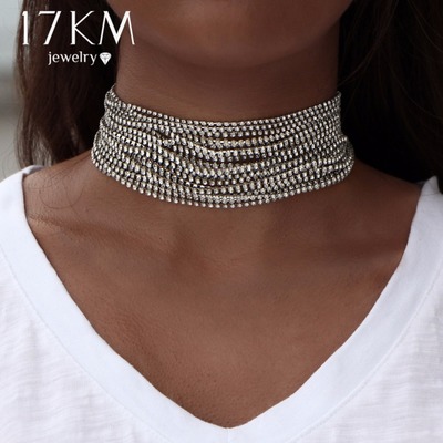 Multi layer rhinestone crystal necklace in silver and gold - Thumbnail 3