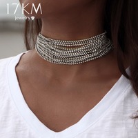 Multi layer Rhinestone Crystal necklace in Silver and Gold - Thumbnail 1